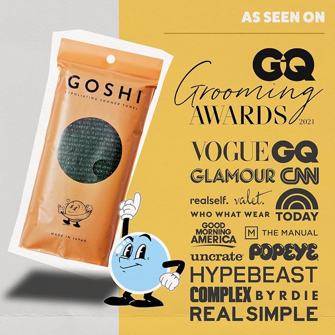 GOSHI Exfoliating Shower Towel - Long Body Scrubber for Back Acne, KP & Smooth Skin - Durable Rip-Resistant Weave, Quick-Dry Nylon Washcloth - Ethically Crafted in Gunma, Japan - Green