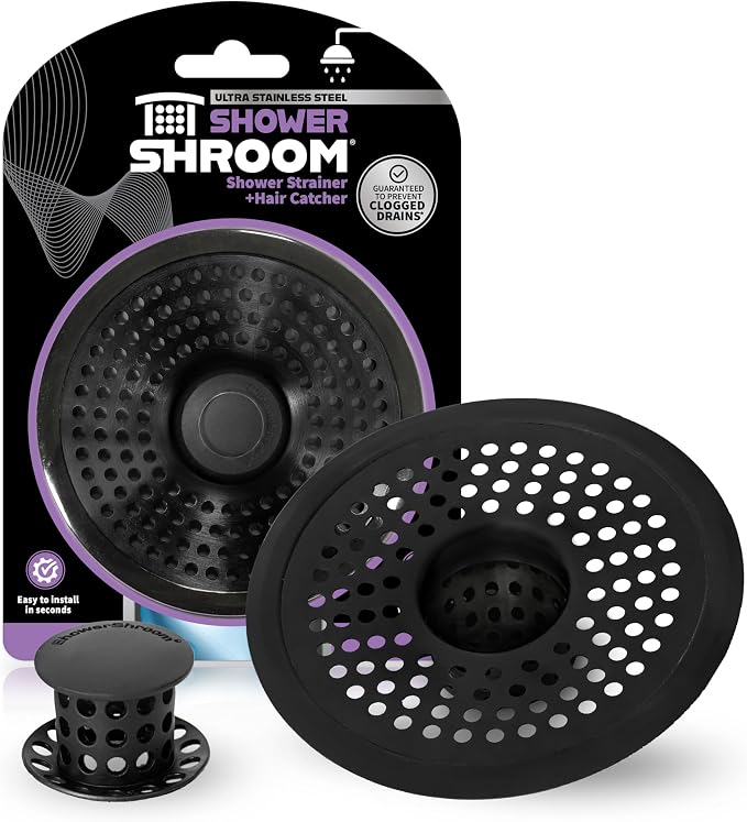 ShowerShroom Ultra Matte Black Hair Catcher, Stainless Steel Drain Protector, Fits All Shower Drains