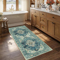 RELEANY Area Rugs Runner 2'6"x5' Washable Non-Slip, Floral Vintage Distress Medallion Carpet for Kitchen Hallway Bedroom Beside Laundry Room Bathroom, Dark Blue Vintage