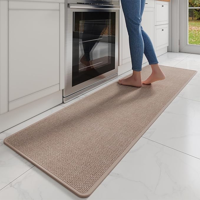 YDKGL Kitchen Mats for Floor, Super Absorbent Kitchen Rugs Non Slip Washable, Soft Imitation Linen Braided Kitchen Runner Rug, Standing Mat Kitchens Sink Mat, Easy to Clean, Brown 17x71