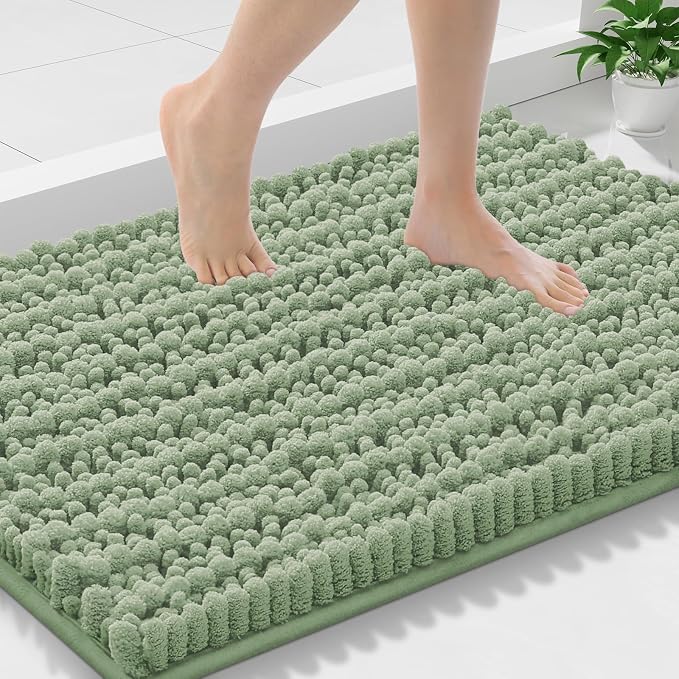 Smiry Bathroom Rugs Mat 30x18, Extra Soft Absorbent Chenille Bath Rugs, Non Slip Rubber Backing Machine Washable Quick Dry Bath Mats for Bathroom Floor, Tub, Shower, Home Decor Accessories, Sage Green