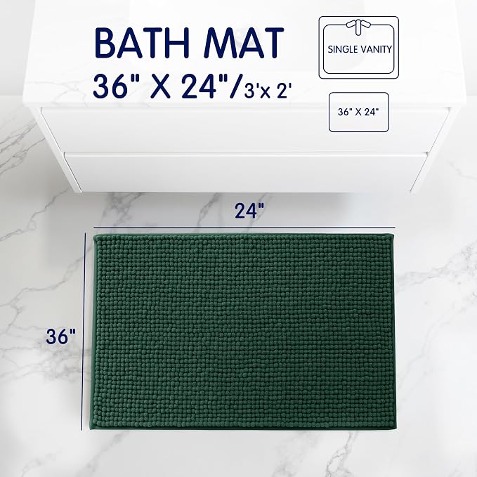 SUBRTEX Bathroom Rugs, 24" x 36" Chenille Bath Rug Soft Short Plush Bath Mat Soft Shower Mat Water Absorbent Shower Mat Quick Dry Machine Washable, Celadon