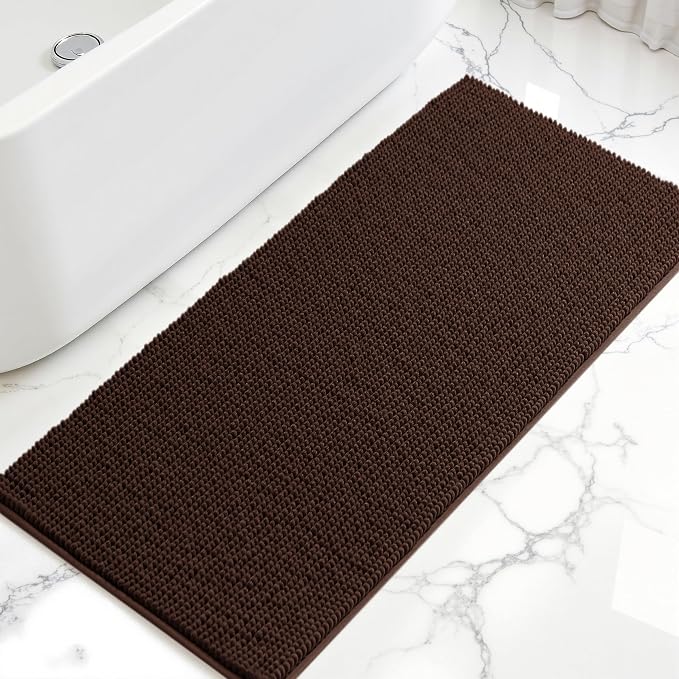 SUBRTEX Bathroom Rugs, 24" x 55" Chenille Bath Rug Soft Short Plush Bath Mat Soft Shower Mat Water Absorbent Shower Mat Quick Dry Machine Washable, Chocolate