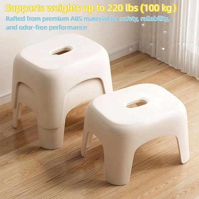 Plastic Step Stool, Heavy-Duty ABS Bathroom Shower Stool, Non-Slip Bath Seat with Rubber Pads, 12.2x9.25x7.68 Inch,