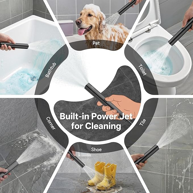 Veken All Metal 10" Black Shower Head with Handheld, Luxurious Square Double Rain Shower Heads with Spray Combo, Dual High Pressure Detachable Rainfall Showerhead with Arm,Bathroom Upgrade,Matte Black