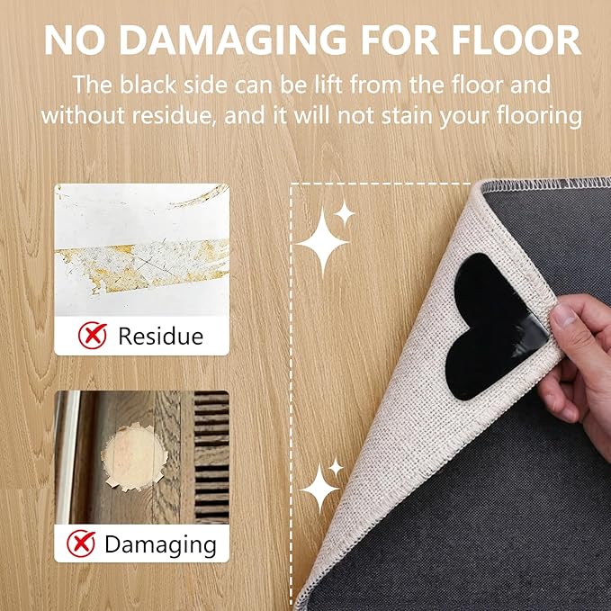 16PCS Rug Pad Grippers, Non Slip Carpet Stickers for Area Rugs, Hardwood Floor, Wood Floor, Tile Floors, Reusable Rug Corners Sticker to Hold Rug Down, Washable Carpet Stickers for Area Rugs(Black)
