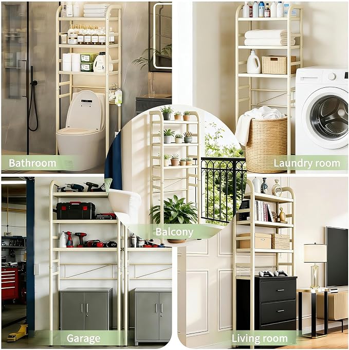 Purebox Over The Toilet Storage, Enhanced Oval Tube Heavy Duty Bathroom shelf organizer, Freestanding Metal Toilet Storage Cabinet With Suction Cups for fastening, 3-Tires Over The Toilet Rack (white)