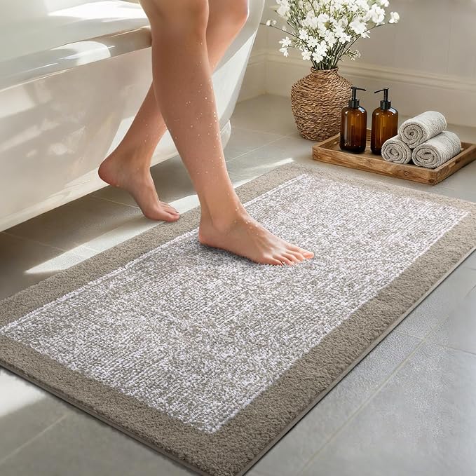 48x24 Long Bathroom Rugs Non Slip Washable, Large Bath Rugs for Bathroom Floor Tub,Soft Absorbent Quick Dry Bath Mats for Shower, Bathtub, Home Decor（Greige）