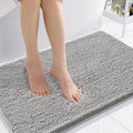 Smiry Luxury Chenille Bathroom Rugs 36x24, Extra Soft and Absorbent Shaggy Bath Mat, Machine Washable, Non-Slip Plush Carpet Runner for Tub, Shower, and Floor, Home Decor Accessories, Light Grey