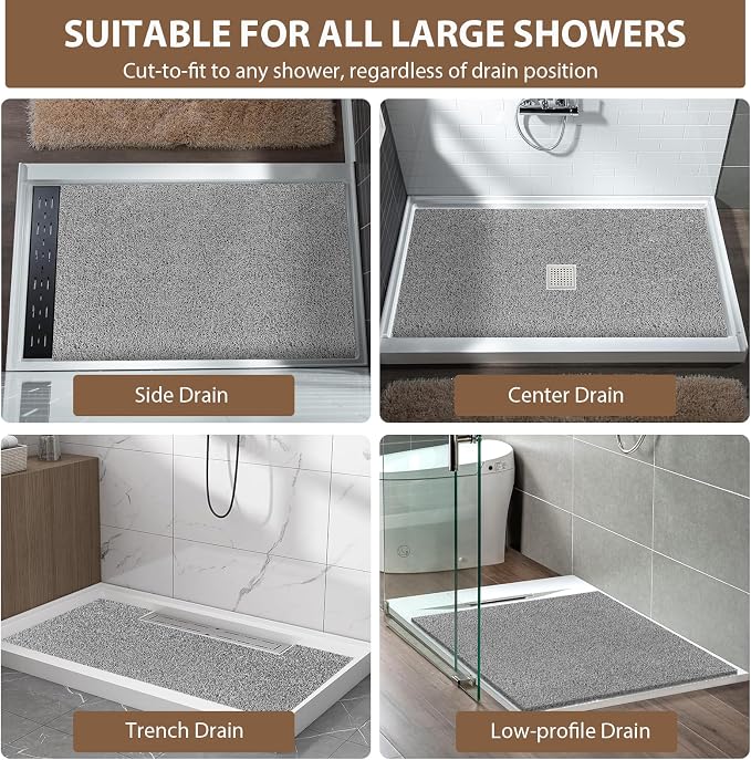 Shower Mat Non Slip: 39.4 x 27.5 Inch Extra Large Shower Mats for Inside Shower with Drain Hole - Soft PVC Loofah Anti Slip Shower Stall Mat for Walk-in Shower and Bathroom, Quick Drying