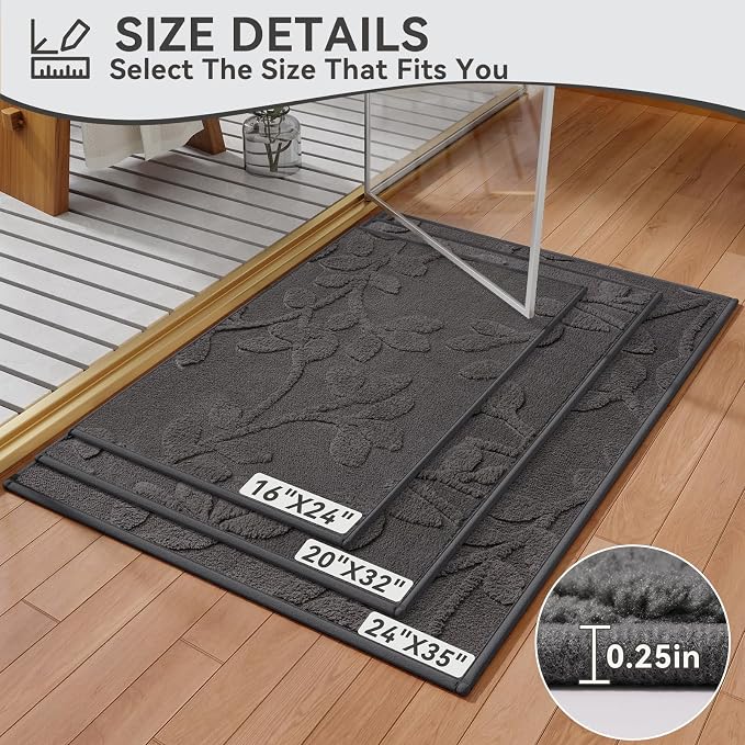Bathroom Rugs Mat Quick Dry Absorbent Non Slip Bath Mat Bath Mats for Bathtub Mat Bathroom Carpet Fit Under Door Washable Floor Bath Rugs Grey 20x32