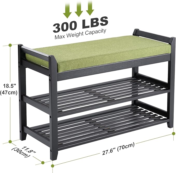 PETKABOO Shoe Rack Bench with Storage 27.6 in, Black Shoe Storage Bench with Cushion for Entryway, Hallway, Bedroom, Living Room