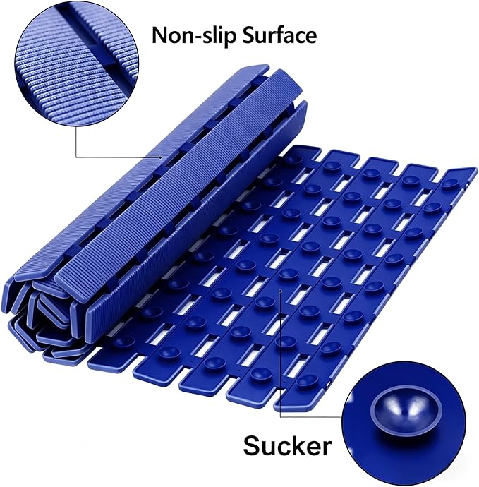 BEMISO Shower Mat Non Slip Bathtub Mat with Suction Cups and Drain Holes 27.5 x15.7 Inch Bath Mat for Tub & Shower.Easy Dry,Easy to Cut,Eco-Friendly (Navy Blue, 27.5 X 15.7 Inch)