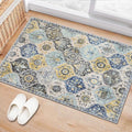 Lahome Moroccan Trellis Kitchen Rugs Non Slip Washable, 2x3 Rugs for Entryway Bathroom, Non-Slip Indoor Door Mat Ultra-Thin, Oriental Small Carpet for Bedroom Entry Elise, Yellow/Aqua