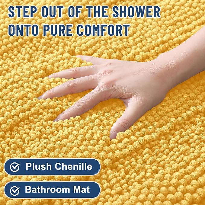Grandaily Chenille Striped Bathroom Rugs 59x20, Extra Thick and Soft Absorbent Bath Mats, Rubber Backing, Plush Shaggy Shower Carpet, Machine Wash Dry, Bath Rug for Bathroom, Light Yellow