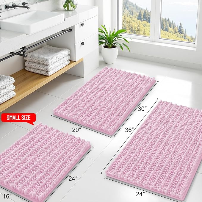 Smiry Bathroom Rugs Mat 36x24, Extra Soft Absorbent Chenille Bath Rugs, Non Slip Rubber Backing Machine Washable Quick Dry Bath Mats for Bathroom Floor, Tub, Shower, Home Decor Accessories, Pink