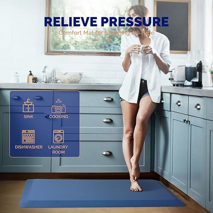 FEATOL Anti Fatigue Mat for Standing, 9/10 Extra Thick Ergonomic Standing Desk Mat, Comfort Memory Foam Standing Mat at Home,Office All Day (20" x 59", Blue, 1PC)