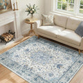 RELEANY Area Rugs 4'x6' Washable Non-Slip, Floral Vintage Distress Medallion Carpet for Living Room Bedroom Dining Room, Light Blue Navy Gray White