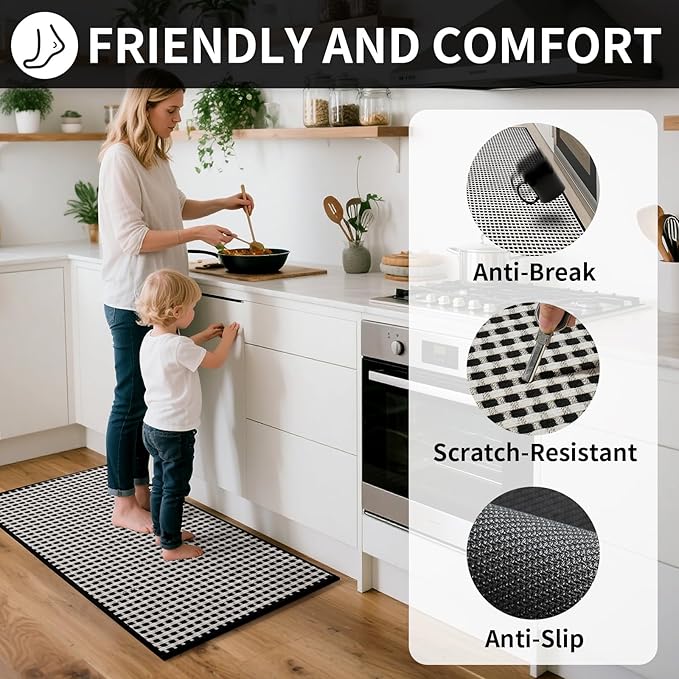YDKGL Long Kitchen Runner Rugs Kitchen Mat Non Slip Washable, Super Absorbent Soft Chenille Braided Kitchen Mats for Floor, Rubber Backing Kitchen Floor Sink Standing Mat, Easy Clean, Black 17"x71"