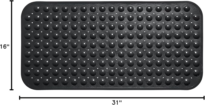 Large Non-Slip Bathtub & Shower Mat 31 inch x16 inch (Smooth/Non-Textured Tubs Only) Safe, Clean, Machine-Washable, Superior Grip&Drainage, Vinyl, Opaque Black, Medium