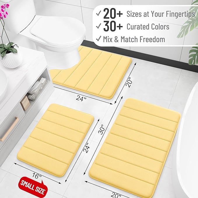 OLANLY Memory Foam Long Bathroom Rugs Runner 47x24, Super Soft Absorbent Bath Mat, Quick Dry, Machine Washable Shower Floor Rugs, Bathmat Carpet, Bathroom Home Decor Accessories, Yellow
