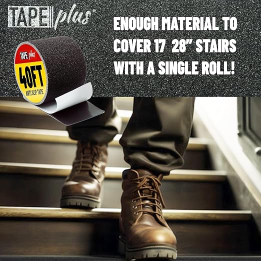 TapePlus Grip Tape for Stairs - 4 in x 40 ft, Black - 80-Grit Waterproof Traction Tape for Indoor & Outdoor Steps - Tread & Traction Strips for Steps