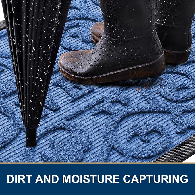 Smiry Welcome Door Mat Outside Entrance, Heavy Duty Trap Dirt and Moisture Easy Clean Low Profile Patio Porch Indoor Outdoor Front Doormat for Entry, 35x23 Inch, Blue