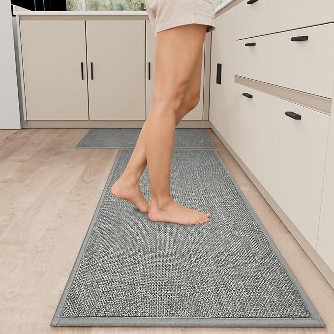 SUMLANS Kitchen Mat Set of 2 PCS, Cushioned Non Slip Rugs for Kitchen Floor, Absorbent Runner Comfort Standing Mats Washable for Kitchen, Office, Home (Grey, 17.3"x47"+17.3"x30")