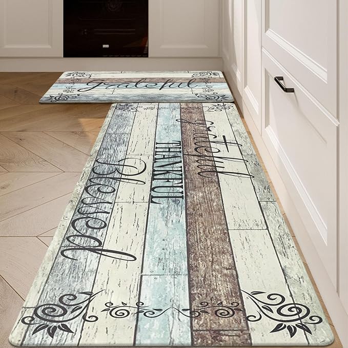 HEBE Anti Fatigue Kitchen Mat Set of 2 Non Slip Cushioned Kitchen Mats for Floor Waterproof Farmhouse Kitchen Rugs and Mats Set Comfort Standing Desk Mat Carpet for Sink,Office,Laundry