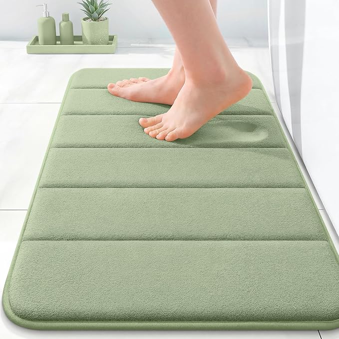 OLANLY Memory Foam Bath Mat 35x16, Super Soft Absorbent Bathroom Rugs, Quick Dry, Machine Washable Shower Floor Rugs, Bathmat Carpet, Bathroom Home Decor Accessories, Sage Green