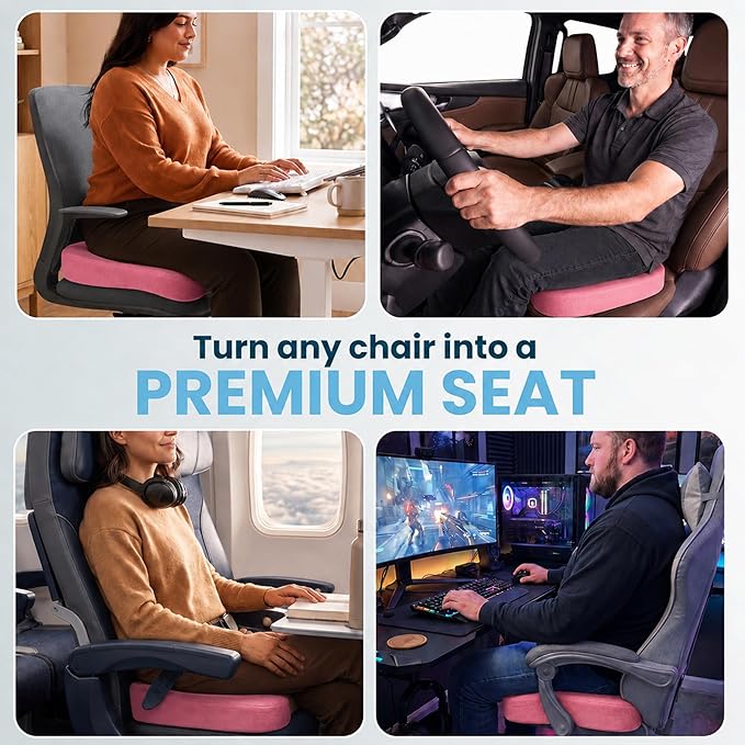 ComfiLife Extra Large Gel & Memory Foam Seat Cushion - Doctor Recommended Office Chair Cushion, Car Seat Cushion - Back & Sciatica Pain Relief - Wide Seat Cushion for Big & Tall (Pink)