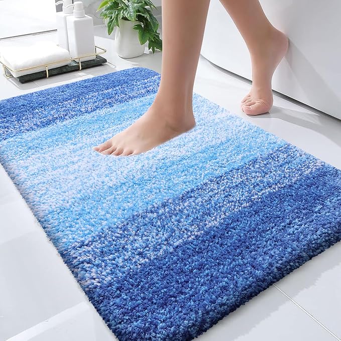 OLANLY Large Bathroom Rugs Mat 44x32, Extra Soft Absorbent Microfiber Bath Rugs, Rubber Backing, Quick Dry, Washable Bath Mats for Bathroom, Tub and Shower, Home Decor Accessories, Light Royal Blue