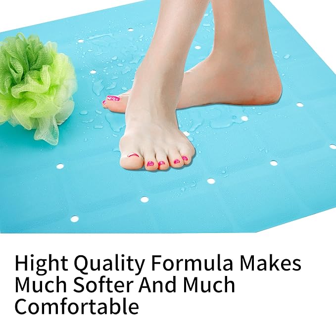 Webos Shower Mat for Textured Surface：Silicone Non Slip Shower Mat Without Suction Cups Foldable - Square Bath Mat for Reglazed Tub Textured Shower Floor (Blue, 21x21 Inches)