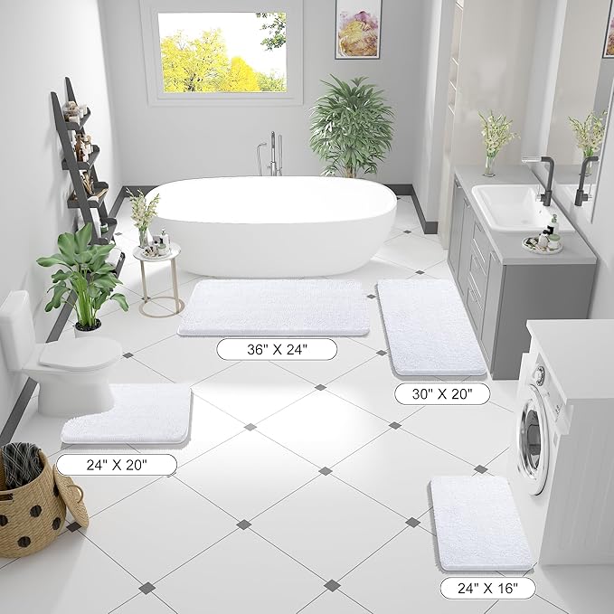 OLANLY Bathroom Rugs 32x20, Extra Soft Absorbent Chenille Bath Rugs, Rubber Backing Quick Dry, Machine Washable Bath Mats for Bathroom Floor, Tub and Shower, Home Decor Accessories, White