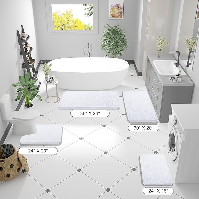 OLANLY Bathroom Rugs 35x24, Extra Soft Absorbent Chenille Bath Rugs, Rubber Backing Quick Dry, Machine Washable Bath Mats for Bathroom Floor, Tub and Shower, Home Decor Accessories, White