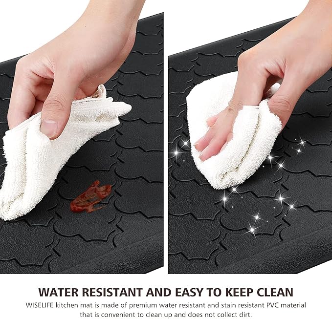 WISELIFE Kitchen Mat Cushioned Anti Fatigue Floor Mat,17.3"x60", Thick Non Slip Water Resistant Kitchen Rugs and Mats,Heavy Duty Foam Standing Mat for Kitchen,Floor,Home,Desk,Sink,Laundry, Black