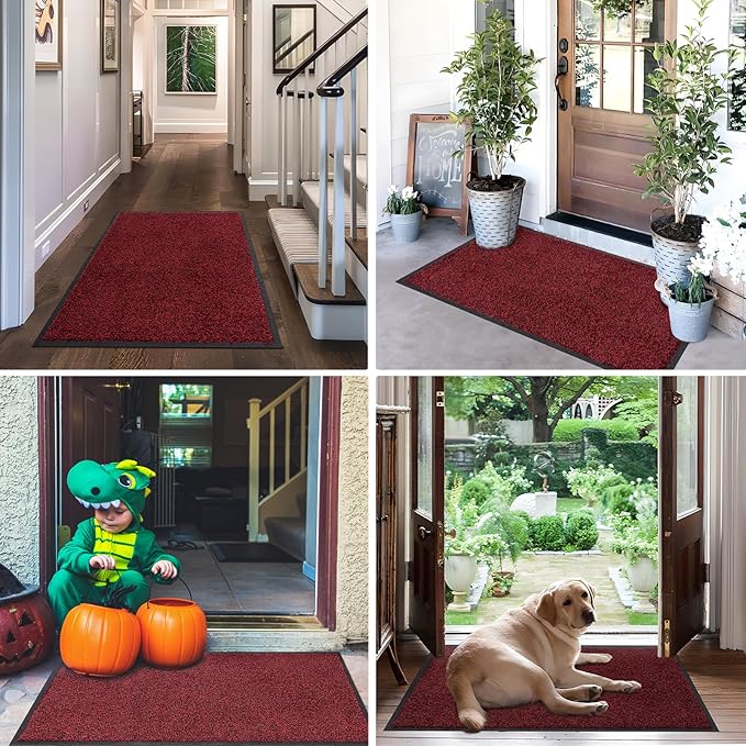 Mibao Front Door Mat Indoor Entrance, 72" x 24", Dirt Trapper Welcome Mat for Outdoor Indoor, Non-Slip Waterproof Doormat, Durable Machine Washable Low Profile Entry Rug for Back Door Outside,Red