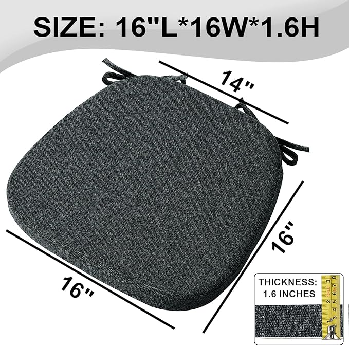SINOSSO 1 Pack Memory Foam Chair Cushions for Dining Chair, Friendly Woven Fabric 16" U-Shape Comfortable Kitchen Chair Pad, Removable Slip Resistant Seat Cushion (1 Piece, Black)