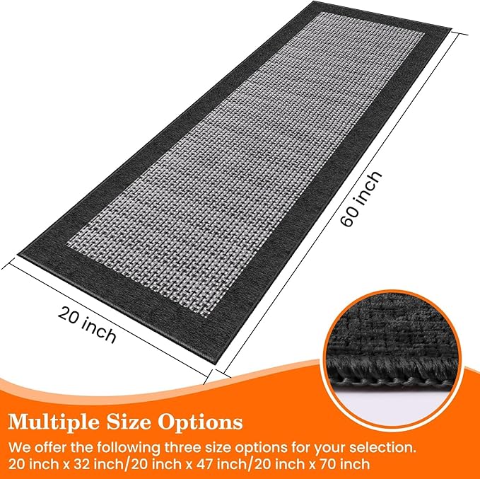 StepRite Kitchen Rugs, Kitchen Mats for Floor, 60"x20" Non-Slip Machine-Washable Kitchen Throw Rug, Absorbent Runner Rugs Office, Sink Standing Desk Mat, Decor Carpet, Black