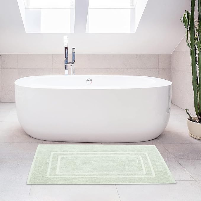 Feather & Stitch 2 Piece Towel Like Bath Mats (30x21 Inch) 100% Cotton Terry Bath Mats, Bathroom Shower Floor Mats [NOT A Bathroom Rug], Soft Absorbent Washable Mats - Frost