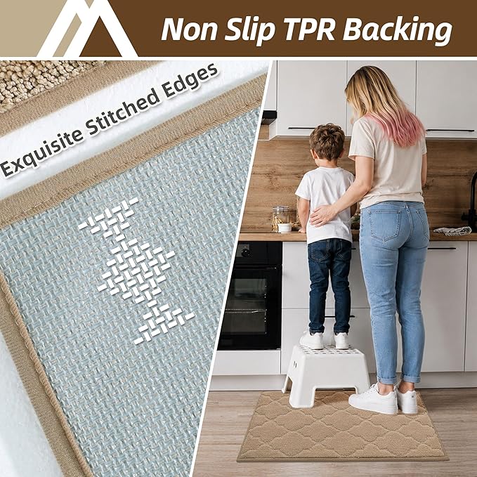 COSY HOMEER Kitchen Rugs 32"x48" Non-Slip Washable Kitchen Mats for Floor Absorbent Kitchen Carpet Soft Rugs for Kitchen,Sink Mat,Entrance,Area Rug,Beige