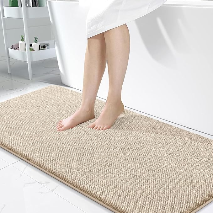 OLANLY Thick Memory Foam Bathroom Runner Rugs 47x24, Extra Soft Absorbent Long Bath Rug, Quick Dry Bath Mats, Non-Slip, Machine Washable Mat for Bathroom, Tub and Shower, Home Decor Accessories, Beige