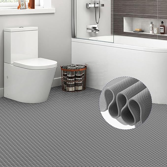 Drainage Mat 3x16 Ft 0.22” Thick PVC Commercial Floor Mat Non Slip Pool Mat S-Shaped Shower Floor Heavy Duty Roll for Wet Area Kitchen Hotels Bars Bathroom Patio Outdoor Indoor Rug (Blue, 3x16 Ft)
