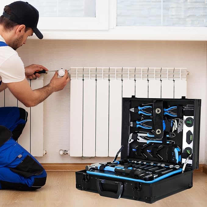 247-Piece Home Garage Tool Set with Sockets, Wrenches, Ratchets, Screwdrivers & Pliers, Portable Aluminum Case for Auto Maintenance, Home Repair & DIY, Fathers Day Gifts