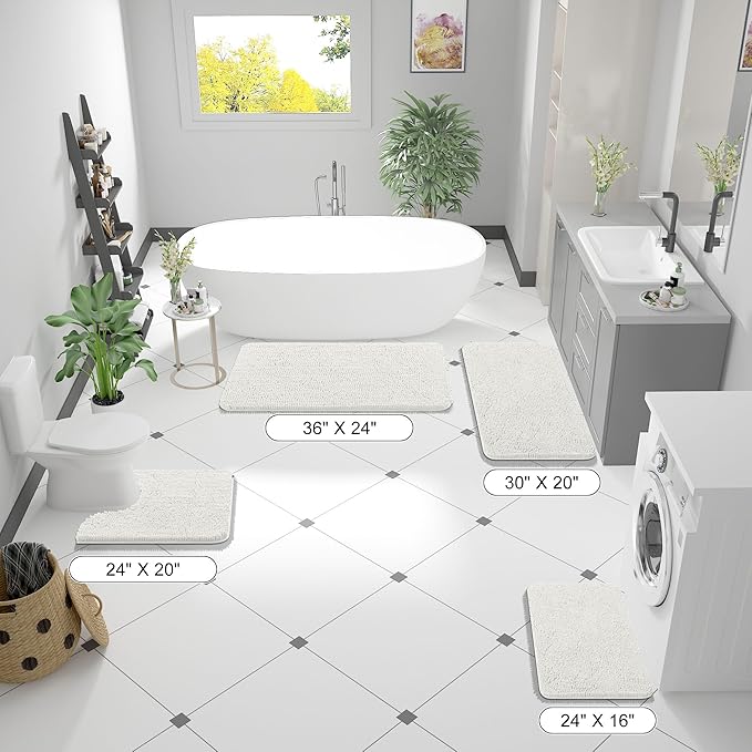OLANLY Bathroom Runner Rugs 44x24, Extra Soft Absorbent Chenille Bath Rugs, Rubber Backing Quick Dry, Machine Washable Long Bath Mats for Bathroom Floor, Tub and Shower, Home Decor Accessories, Ivory