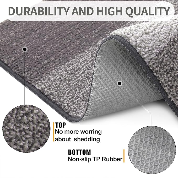Kitinjoy Indoor Outdoor Door Mat, 71x24 Non-Slip Absorbent Dirt Trapper, Low-Profile Washable Inside Entrance Front Floor Mat, Sturdy Soft Entry Doormats for Entryway, Light Grey