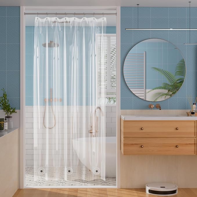 Titanker Stall Shower Curtain Liner 48x72, Clear Lightweight PEVA Shower Curtains for Bathroom, Waterproof Single Shower Liner with 2 Magnets and Rustproof Grommet Holes