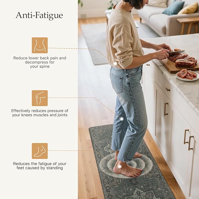 GENIMO Kitchen Mats for Floor 2PCs, Washable Anti Fatigue Mat for Cushioned, 17.3"x47"+17.3"x30", Waterproof Kitchen Rugs, Non Slip Comfort Standing Mat Rug for Home, Sink, Laundry, Forest Green