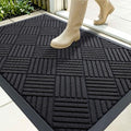 OLANLY Front Door Mat Outside Entrance 35x23, Absorbent, Heavy Duty Sturdy Natural Rubber Doormat Indoor Outdoor, Stain and Fade Resistant, Non-Slip Low Profile Floor Mat for Entryway, Black Diamond