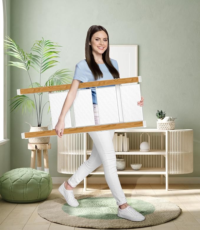 Lightweight Folding Step Ladder Household, Aluminum 4 Step Ladder Foldable for Home, Sturdy Step Stool for Adults 330 Lbs - White & Wood Grain